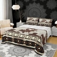 thumbnail image 1 of Erosebridal Brown Cow Print Full Size Sheets, Rustic Farmhouse Bed Sheets, Beige Aztec Decor, 4-Piece 1 Flat Sheet, 1 Fitted Sheet and 2 Pillowcases, 1 of 5