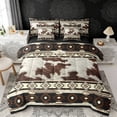 thumbnail image 1 of Erosebridal Brown Cow Print Twin Bedding Sets, Rustic Farmhouse Bedding Comforter Set, Beige Aztec Decor, Black Reversible 7-Piece, 1 of 6