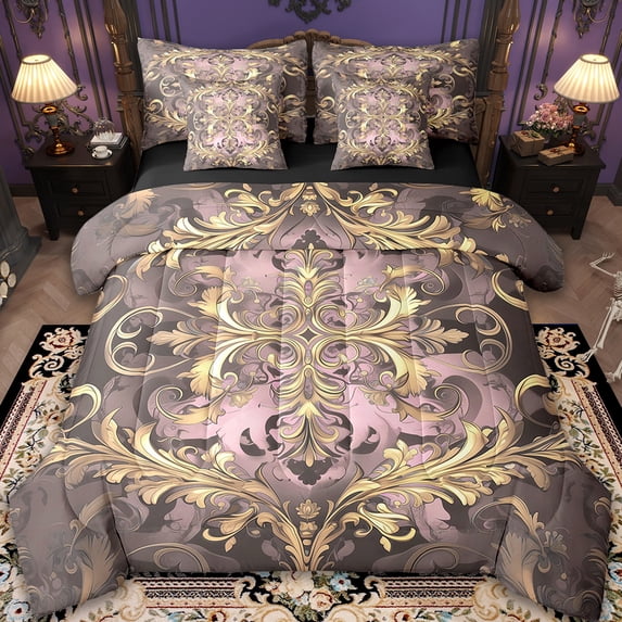 Erosebridal Brown Damask Bedding Queen Size,Boho Bohemain Flower Comforter Sets with Sheets,Vintage Florals Bedding Sets Queen Size For Men Women,Breathable Room Decor Reversible,7pcs