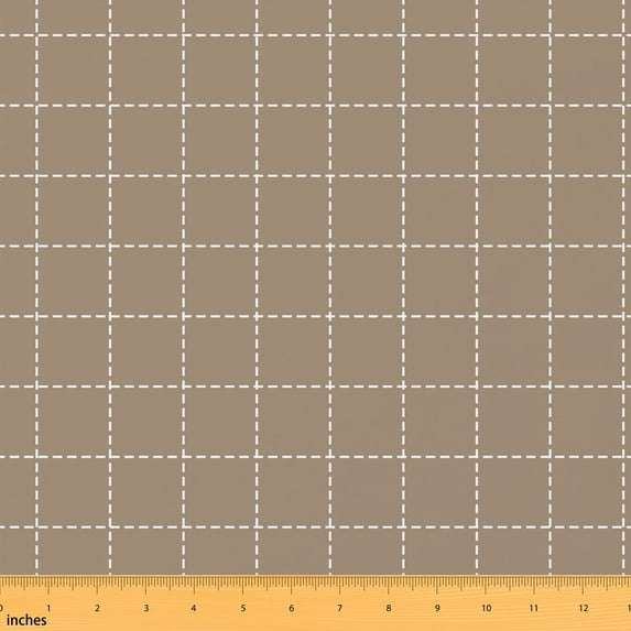 Erosebridal Brown Dashed Grid Fabric by the Yard 5 Yards, Check Square Pattern Fabric for Sewing