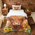 thumbnail image 1 of Erosebridal Brown Highland Cow Twin Bedding for Kids, Flying Butterfly Sunflower Duvet Cover Set, Reversible 2pcs 1 Duvet Cover and 1 Pillowcase (No Comforter), 1 of 5
