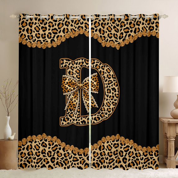 Erosebridal Brown Initial Alphabet D Blackout Curtains Set of 2 (52x84 Each),Fashion Women Cheetah Print Window Curtains For Girls Kids