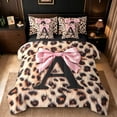 thumbnail image 1 of Erosebridal Brown Leopard Print 7pcs Bedding Comforter Set For Girls,Letter A Initial Kids Queen Bedding Sets,Black Reversible, 1 of 7