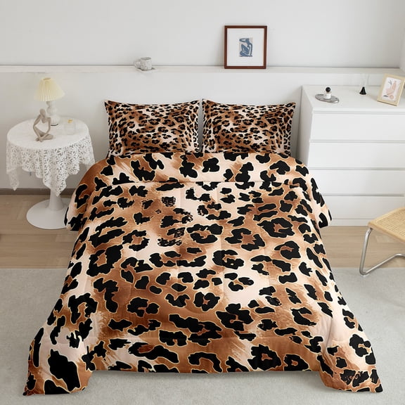Erosebridal Brown Leopard Print Comforter Sets Twin Size, Wild Animal Theme Comforters & Duvets, Cheetah Print Room Decor Breathable 2pcs