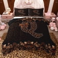 thumbnail image 1 of Erosebridal Brown Leopard Print Full Size Comforter Sets for Girls Women, Monogrammed Q Bedding Sets, Black Reversible 3 Pieces, 1 Comforter and 2 Pillowcases, 1 of 6