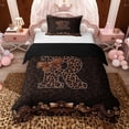 thumbnail image 1 of Erosebridal Brown Leopard Print Twin Bedding for Girls Women, Monogrammed R Duvet Cover Set, Black Reversible 2pcs, 1 Duvet Cover and 1 Pillowcase (No Comforter), 1 of 6