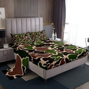 Erosebridal Brown Military Green Camo Bed Sheets Set Twin Size, Aesthetic Camouflage Bedding Sets Twin Size 3pcs