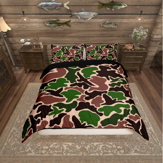 Erosebridal Brown Military Green Camo Duvet Cover, Aesthetic Camouflage Bedding Sets, Reversible 2pcs (No Comforter)