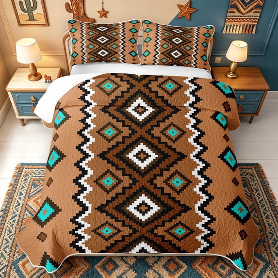 Erosebridal Brown Pixel Diamond Quilt Full,Geometric Motif Full ...