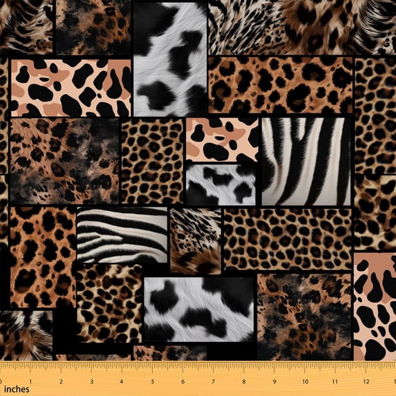 Erosebridal Brown Realistic Animal Print Fabric by the Yard 3 Yards, Leopard Cow Zebra Giraffe Room Decor Fabric by the Yard
