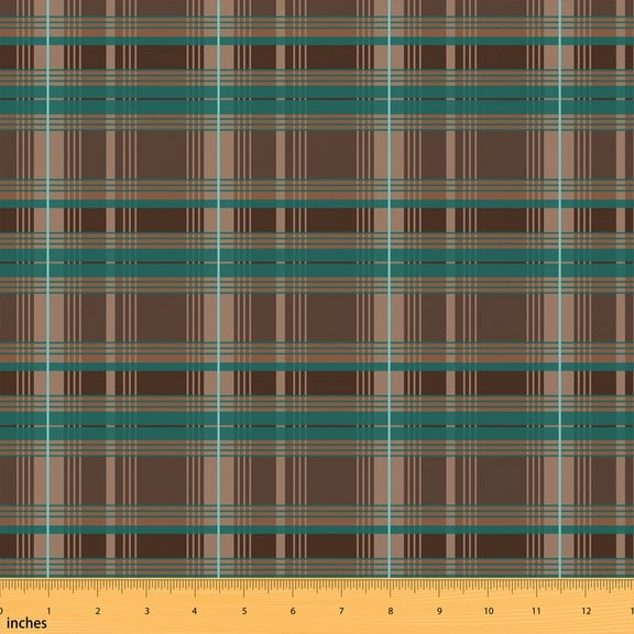 Erosebridal Brown Teal Plaid Fabric by the Yard 1 Yard, Tartan Check Home Decor Fabric by the Yard