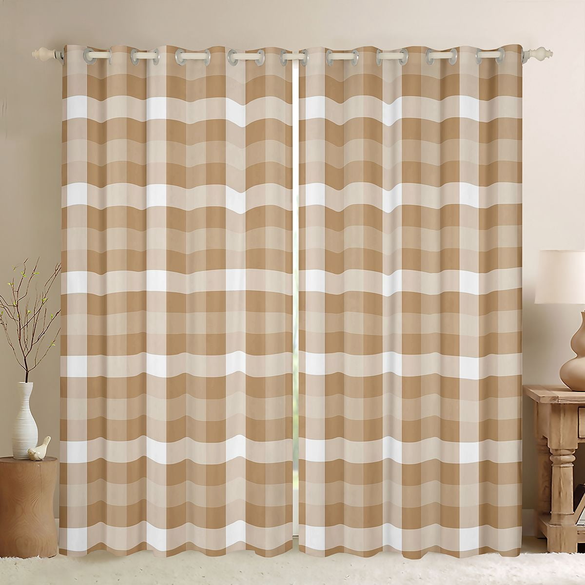 Erosebridal Brown White Checkered Curtains and Drapes Pack of 2 (52x63 ...