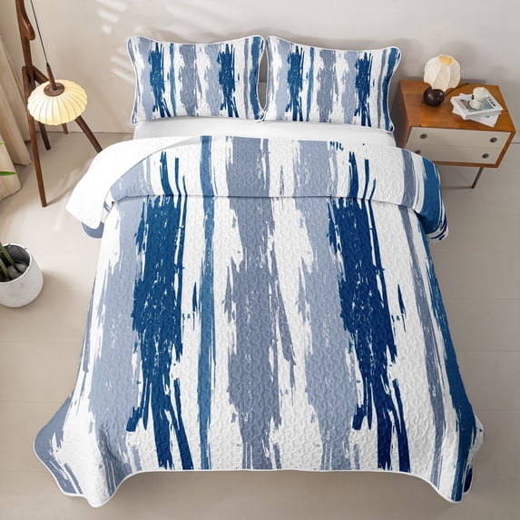 Erosebridal Brush Stripe Twin Quilt Set,Navy Graffiti Modern Twin Coverlet Set For Girls,2pcs