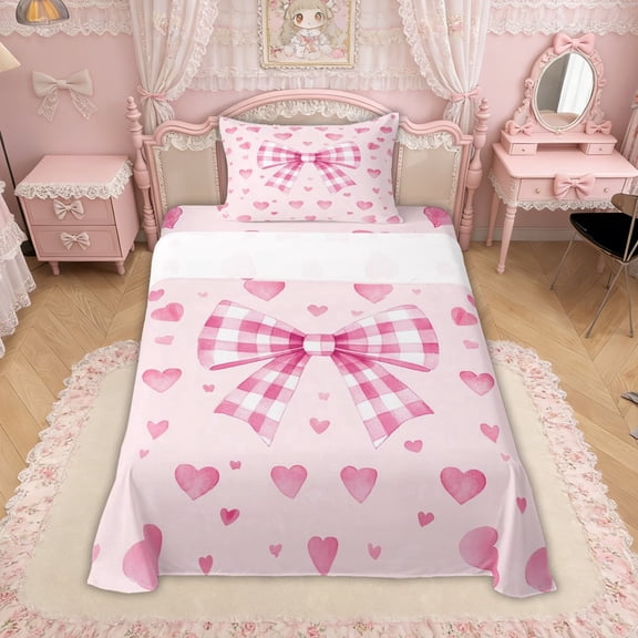 Erosebridal Buffalo Bow-tie Twin Sheet Sets for Women Girls, Princess Love Heart Bedding, 3-Piece