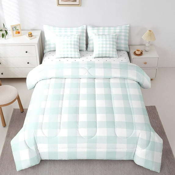 Erosebridal Buffalo Plaid Bed in a Bag Full size,Geometric Grid Bed Set,Abstract Artwork Bedding Full Size,Microfiber Checkerd Bedroom Decoration,7-Piece
