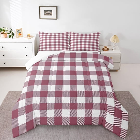 Erosebridal Buffalo Plaid Bedding Twin Comforter Set,Geometric Grid Down Comforter,Abstract Artwork Bedding Sets Twin with Comforter,Microfiber Checkerd Bedroom Decoration,3pcs