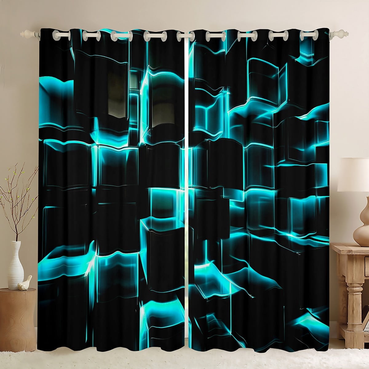 Erosebridal Buffalo Plaid Curtains and Drapes (38Wx54L),Geometric Grid 30%-50% Blackout Curtains for Bedroom,Curtains for Living Room,Teenager Bedroom Decor