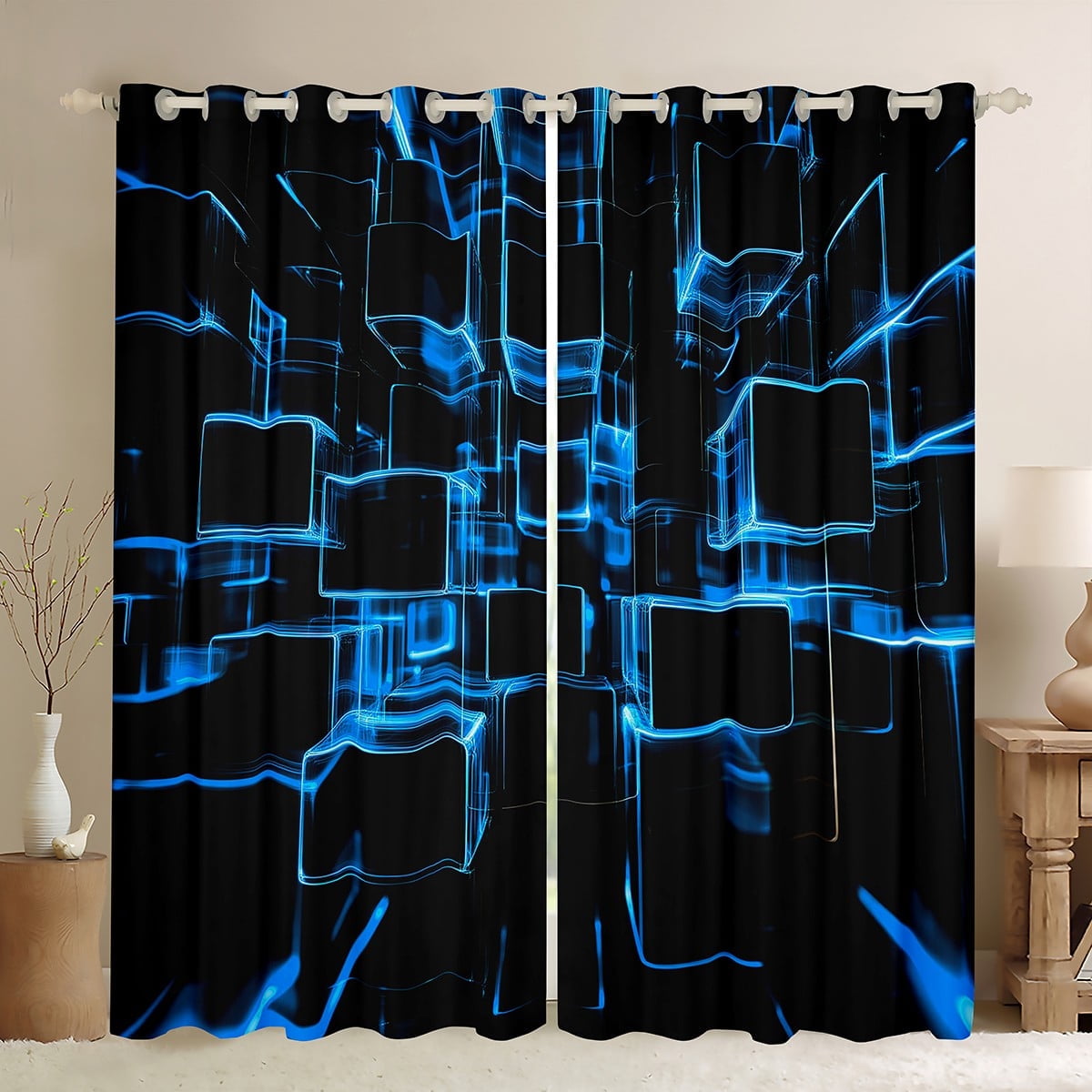 Erosebridal Buffalo Plaid Curtains for Living Room,Geometric Grid 30%-50% Blackout Curtains Set of 2 (38x45),Curtains Pack of 2 (38x45),Teenager Bedroom Decor