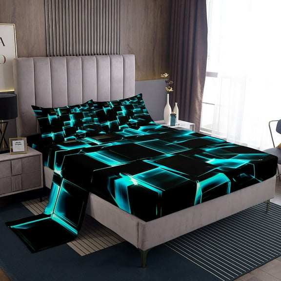 Erosebridal Buffalo Plaid Sheet Set Twin,Geometric Grid Bedding Sets Twin Size,Microfiber Bed Sheets Twin,Teenager Bedroom Decor,3pcs