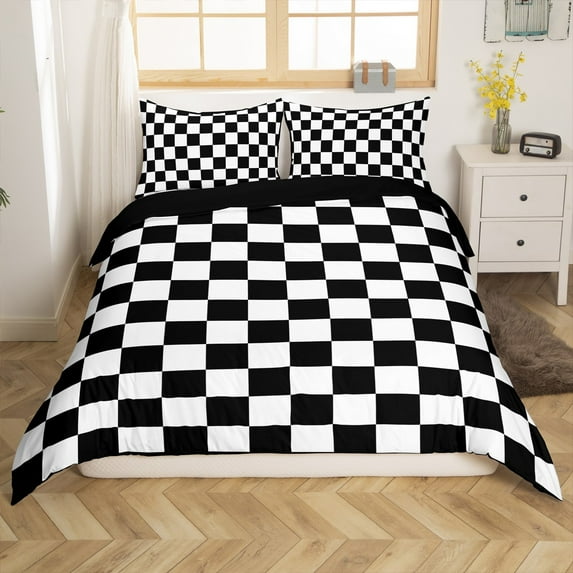 Erosebridal Buffalo Square Duvet Cover King,Black White Comforter Cover King,Geometric Decoration,Reversible,3 Pieces(No Comforter)