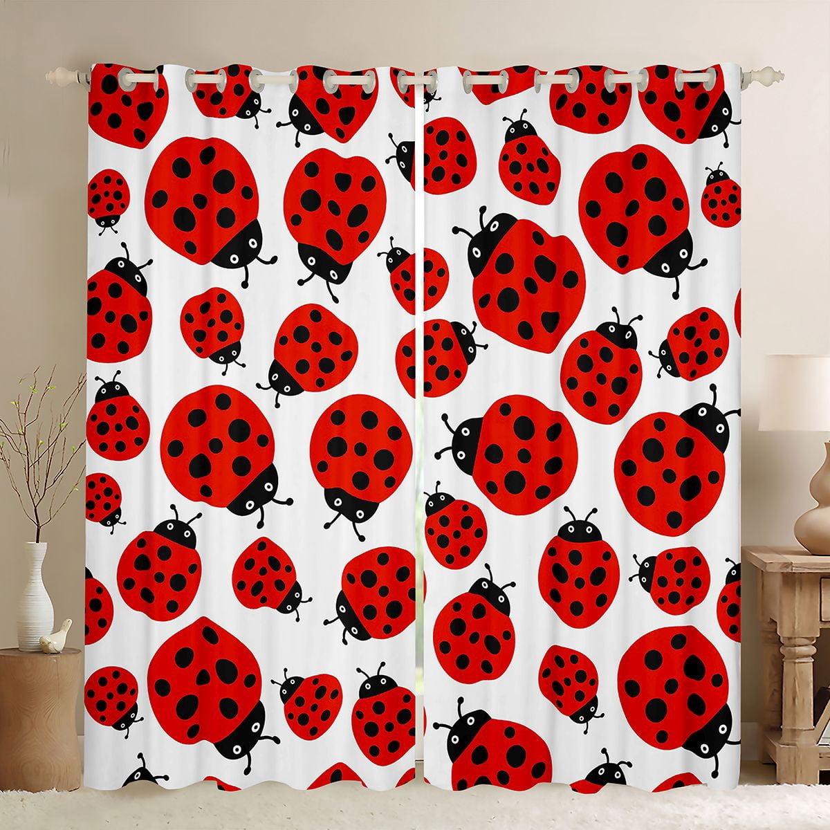 Red Rose Bug Erosebridal Bug Ladybug Blackout Curtains Set of 2 (52x84 Each),Nature ...