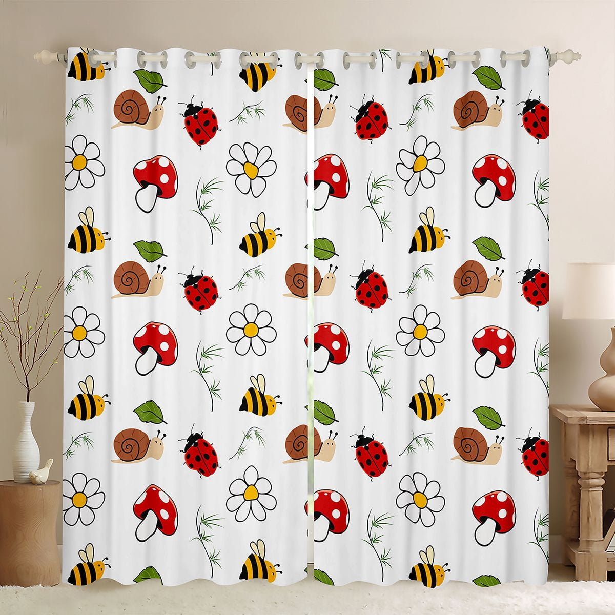 Red Rose Bug Erosebridal Bug Ladybug Curtains and Drapes Pack of 2 (52x63 Each ...