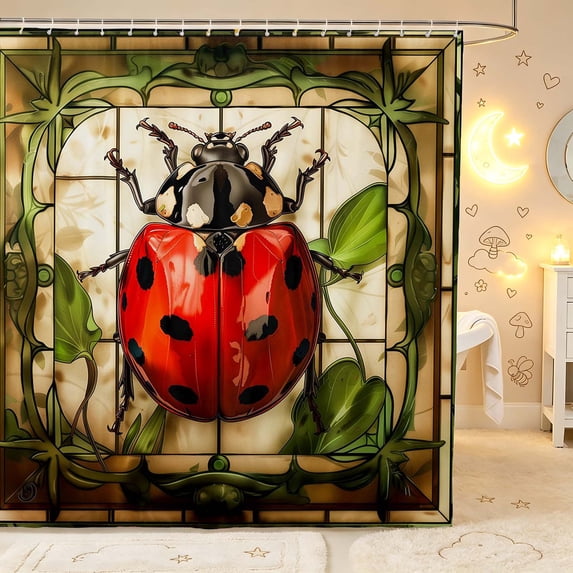Erosebridal Bug Ladybug Shower Curtain 72Wx84L,Vintage Bathroom Shower Curtain,Cream Red