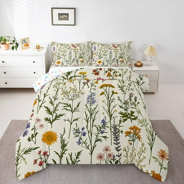 Erosebridal Teen Floral Flower Comforter Sets,Spring Garden Comforters & Duvets,Lightweight Reversible Bedding Comforter Set,Botanical Theme Decor,2pcs