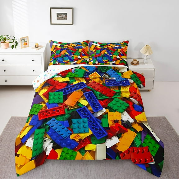 Erosebridal Building Blocks Comforter Sets Queen Size,Construction Game Bedding Queen Comforter Set,Colorful Brick Bedding Sets Queen With Comforter,Super Cozy Toy Room Decoration,Reversible,3-Piece