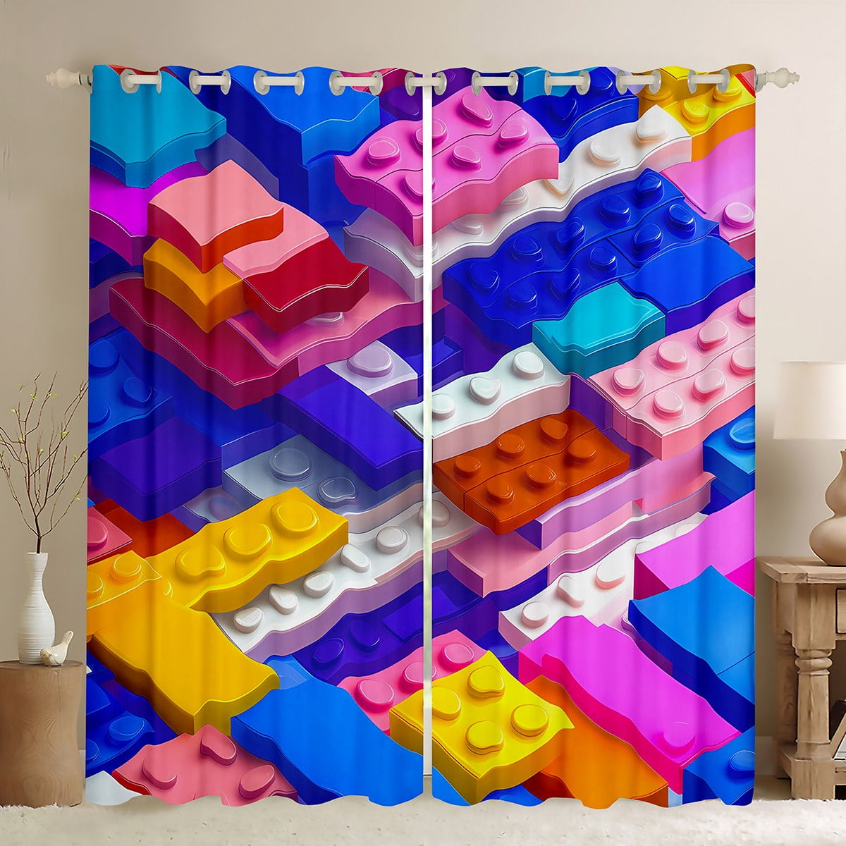 Erosebridal Building Blocks Curtains for Living Room,Construction Game ...