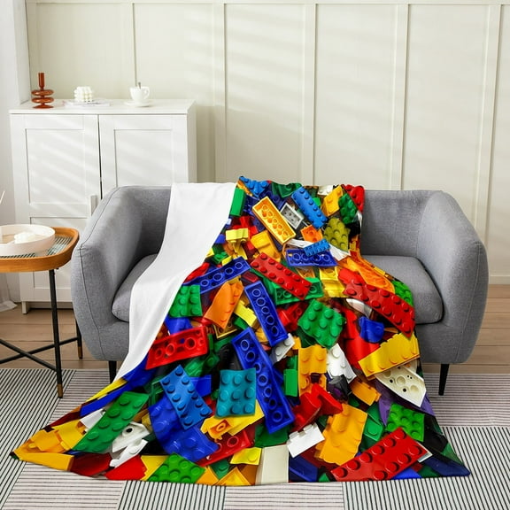 Erosebridal Building Blocks Sherpa Blanket 50x60,Construction Game Fuzzy Blanket Throw,Colorful Brick Throw Blanket for Couch,Super Cozy Toy Room Decoration