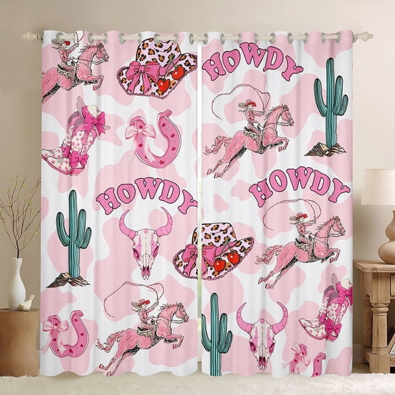 Erosebridal Bull Skull Curtains and Drapes (38Wx54L),Cow Print 30%-50% Blackout Curtains for Bedroom,Hat Horseshoe Curtains Pack of 2 (38Wx54L),Western Room Decor