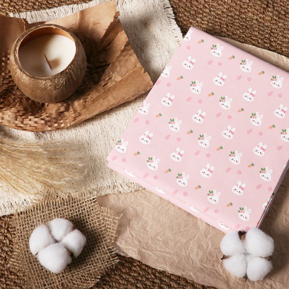 Erosebridal Bunny Bow Pink 100% Cotton Fabric by the Yard 1 Yard, Cuddly Friend Home Decor Fabric by the Yard