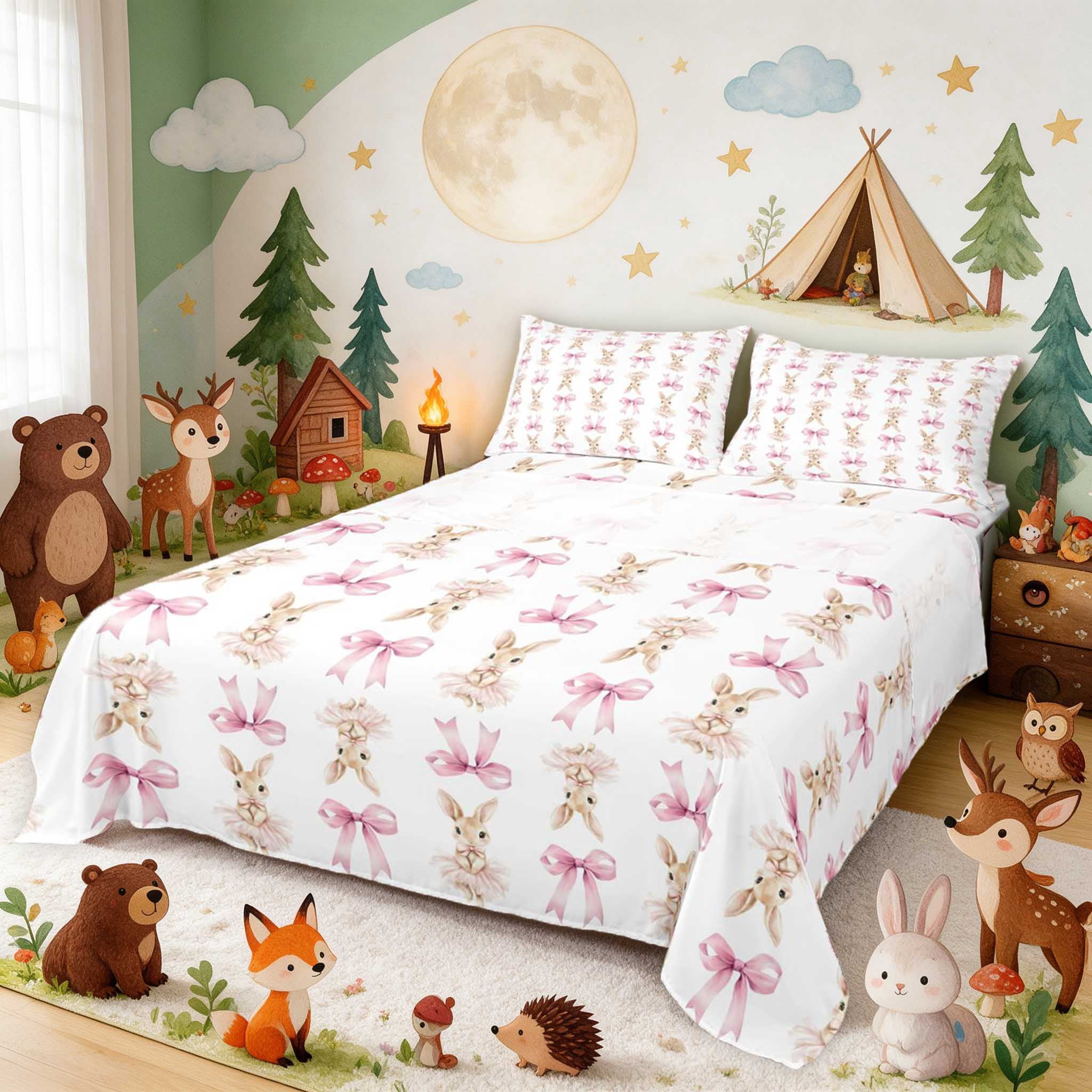 Erosebridal Bunny Queen Sheets for Girls, Pink Bows Queen Sheet Sets, 4 ...
