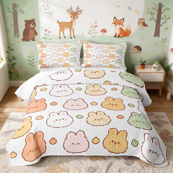 Erosebridal Bunny Quilt Full for Boys Girls, Soft Pastel Full Bedspread Sets, 3-Piece 1 Coverlet and 2 Pillowcases