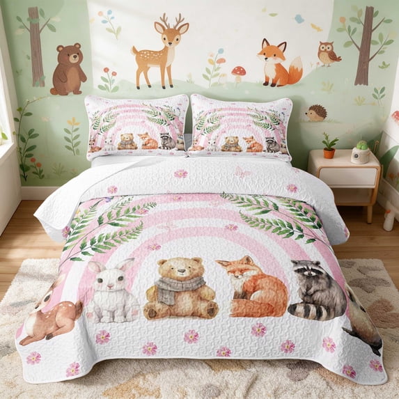 Erosebridal Bunny Quilt Full for Girls, Pink Rainbow Full Bedspread Sets, 3pcs 1 Coverlet and 2 Pillowcases