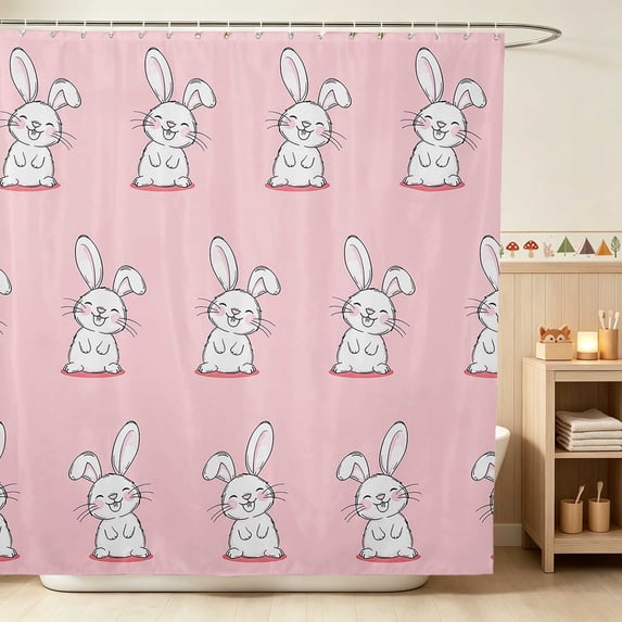 Erosebridal Bunny Shower Curtain 72Wx72L for Girls, Happy Faces Waterproof Bathroom Curtain