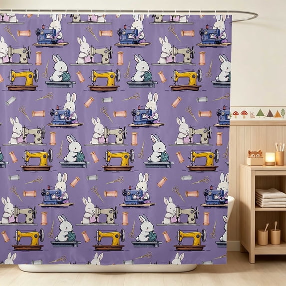 Erosebridal Bunny Shower Curtain 72Wx78L for Boys Girls, Purple Sewing Waterproof Bath Curtain