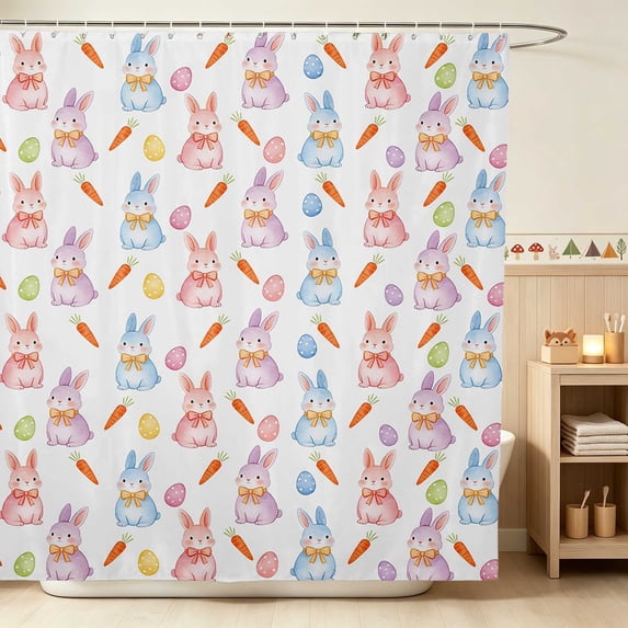 Erosebridal Bunny Shower Curtain 72Wx78L for Girls, Easter Eggs Waterproof Bath Curtain