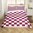 thumbnail image 1 of Erosebridal Burgundy Check Plaid Comforter Cover King White Red Checkerboard Bedding Set,Teen Adults Aesthetic Geometric Bed Set Modern Room Decor Zipper(No Comforter), 1 of 5