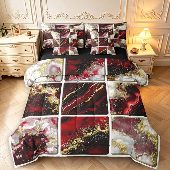 Erosebridal Burgundy Marble 7-Piece King Bedding,Luxurious Watercolor ...