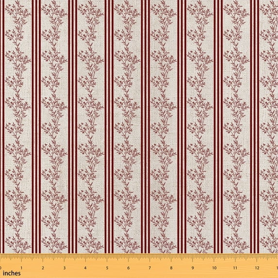 Erosebridal Burgundy Vine Floral Stripe Fabric by the Yard 10 Yards, Linen Texture Vertical Line Pattern Home Decor Fabric by the Yard