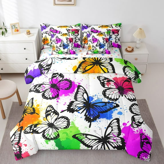 Erosebridal Butterfly Bed in a Bag Full size, Watercolor Print Bed Set, Teens