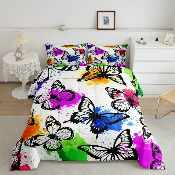 Erosebridal Butterfly Bedding Twin Comforter Set, Watercolor Print Down Comforter, Teens, Microfiber