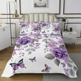 thumbnail image 1 of Erosebridal Butterfly Bedspread Sets Twin Size for Teens, Purple Rose Bed Quilt, Vintage Flower Decor 2pcs, 1 of 5