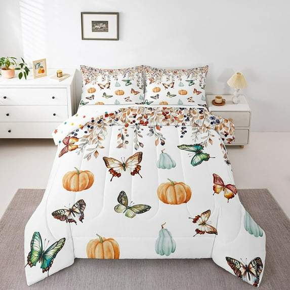 Erosebridal Butterfly Comforter Sets King Size, Fall Pumpkin Comforters & Duvets, 3-Piece Eucalyptus Decor, Breathable
