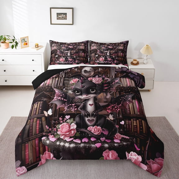 Erosebridal Butterfly Flower Bedding Twin Comforter Set,Animal Dragon Down Comforter,Floral Room Decorative,Reversible,2-Piece
