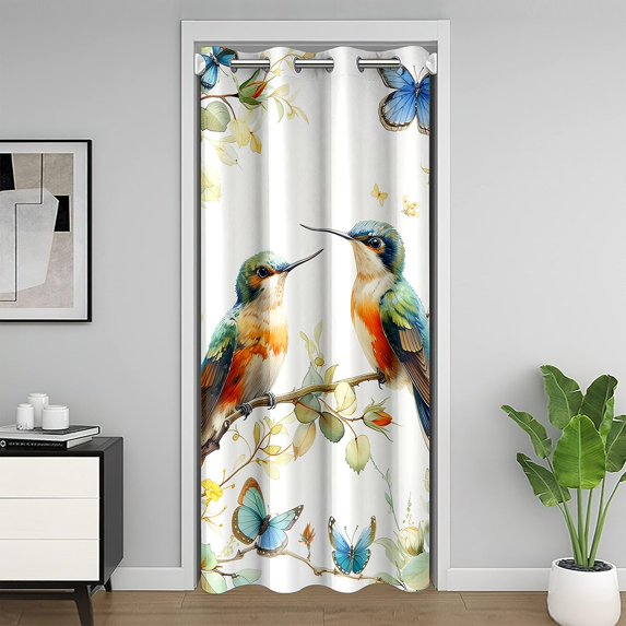 Erosebridal Butterfly Flower Door Curtain For Door Window 52x80,Wildlife Hummingbird Door Curtain Panel 52x80,Floral Decor
