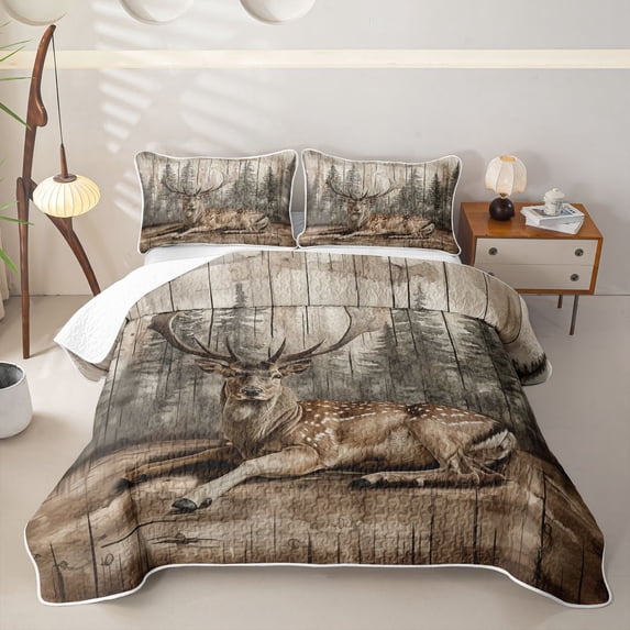 Erosebridal Cabin Moose Animals Quilt Full for Boys Men, Vintage Farmhouse Full Bedspread Sets, 3pcs
