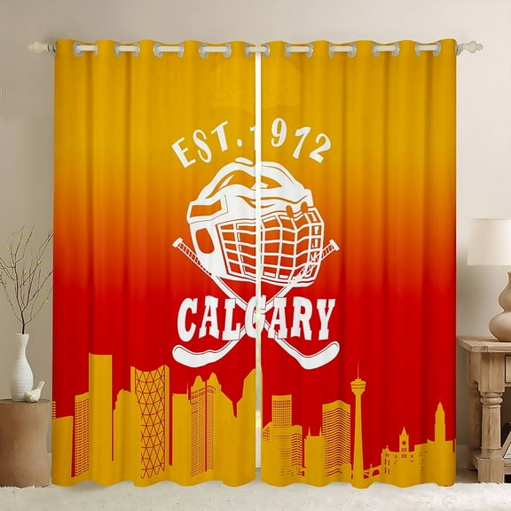 Erosebridal Calgary Soccer City Curtains and Drapes (38x45), American Football 30%-50% Blackout Curtains for Bedroom, Vintage Rugby Curtains for Living Room, Window Curtains Room Decoration